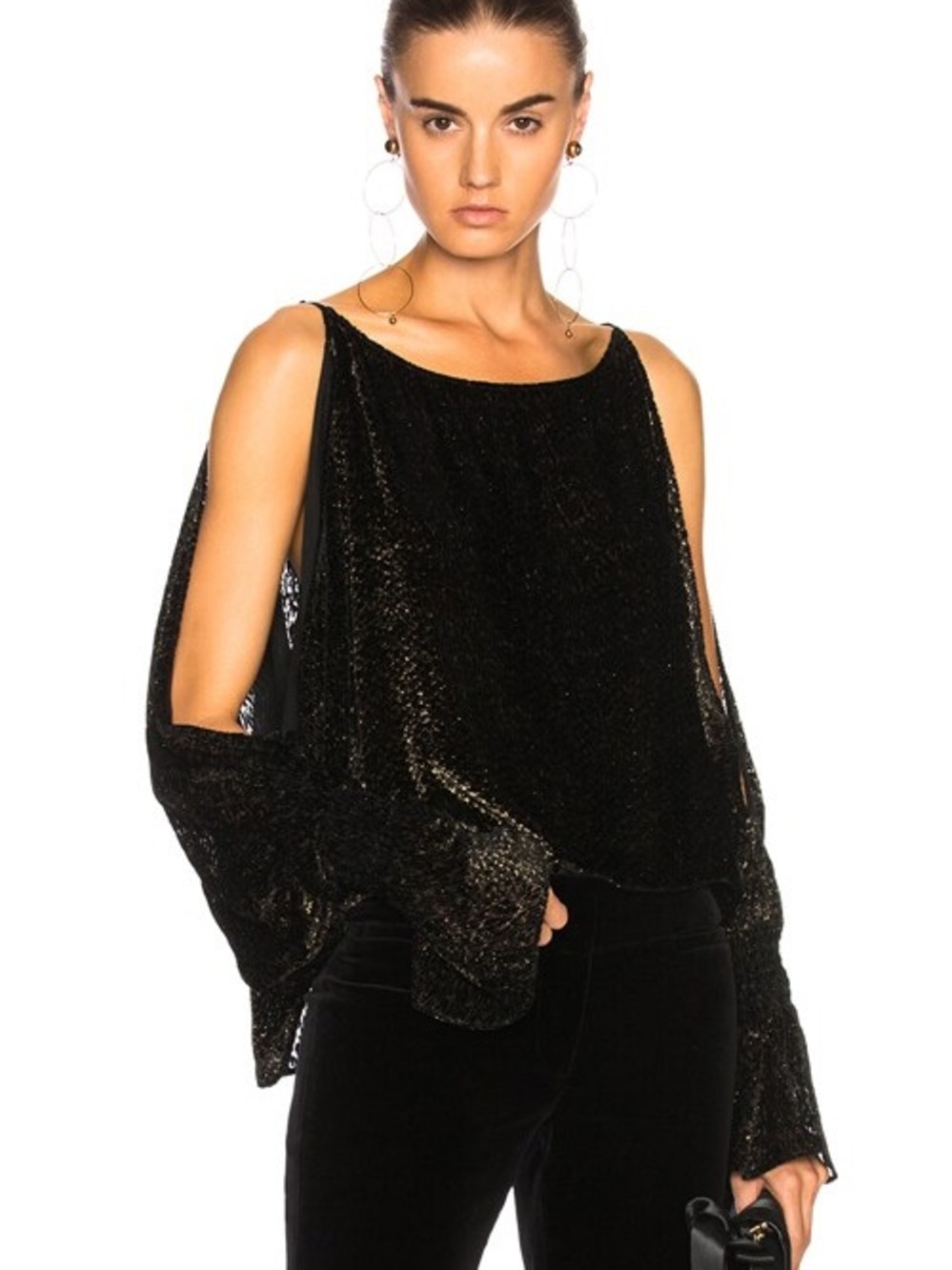 Nili Lotan Black Velvet Cold-Shoulder Blouse